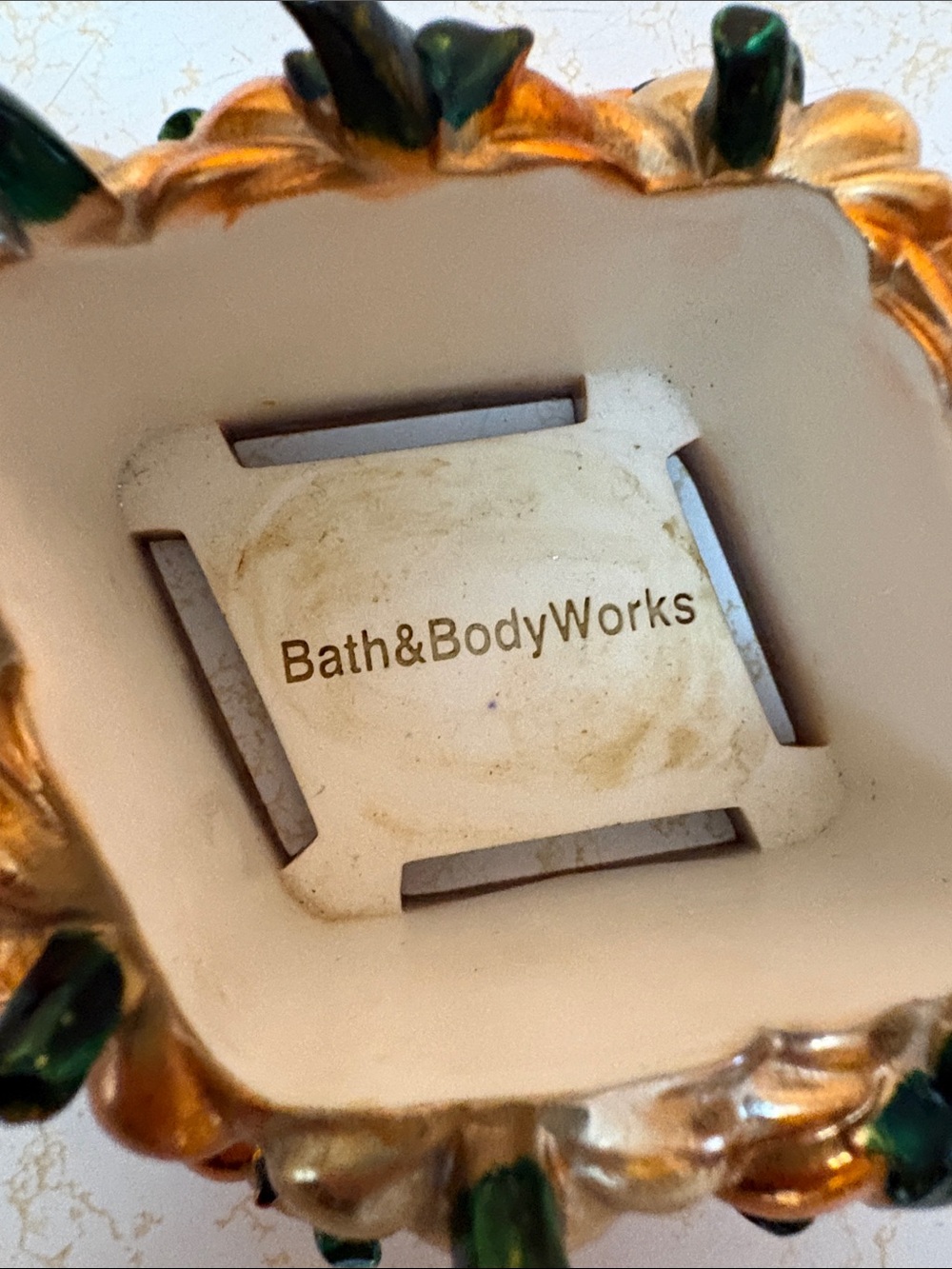Bath & Body Works Metallic Orange Pumpkin Soap Holder with Green Accents - Picture 3 of 3